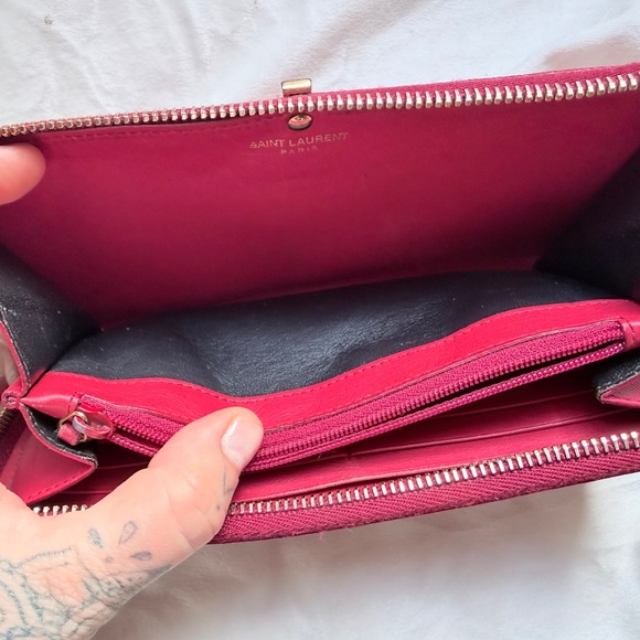 Yves Saint Laurent YSL Y-Line Red Leather Zip Wallet Gold Y Logo - Picture 14 of 16